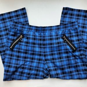 Black and Blue Plaid Wide Leg Cropped Pants - XL Wild Fable